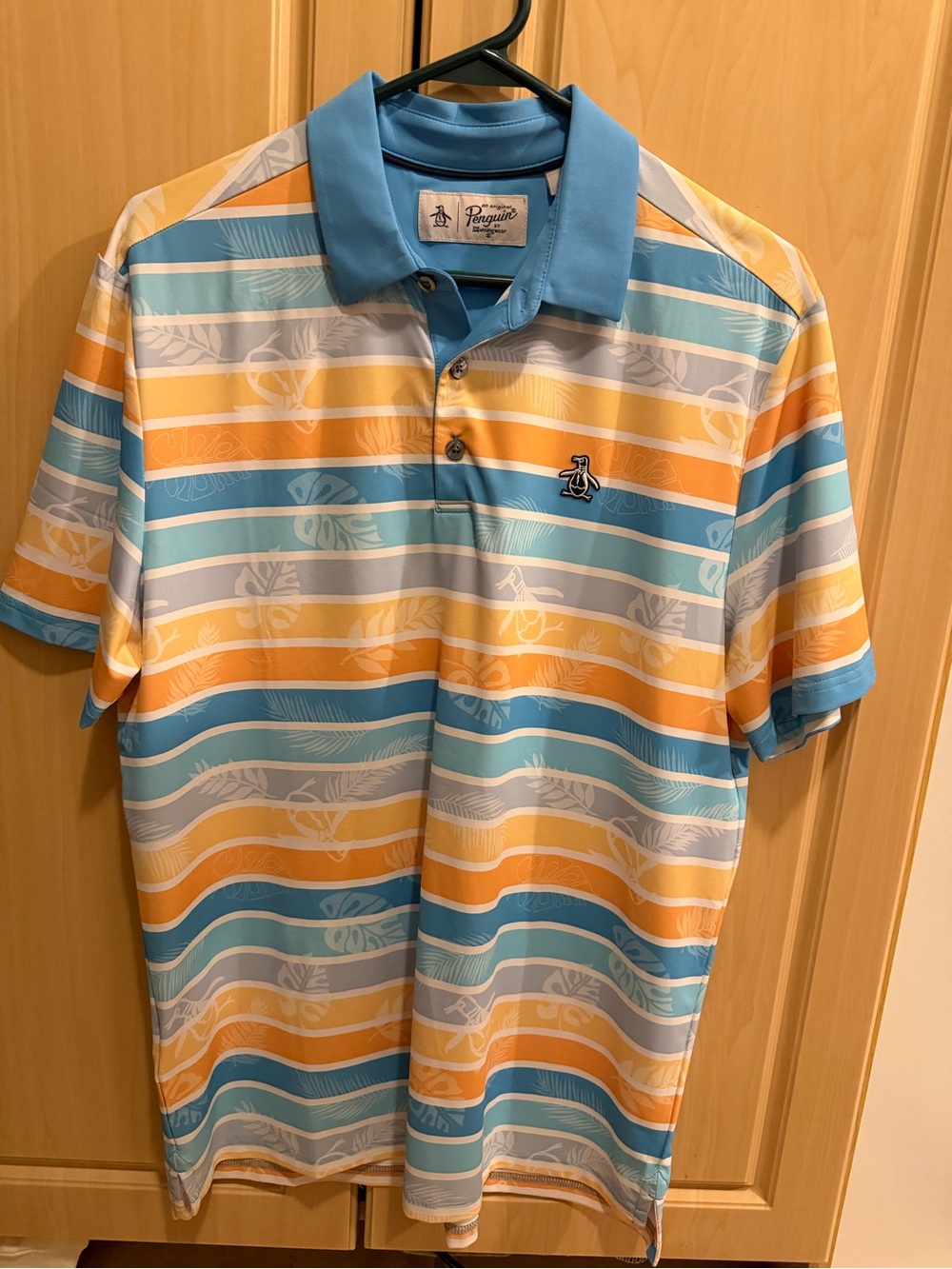 Original Penguin Men’s Blue & Orange Striped Polo Shirt